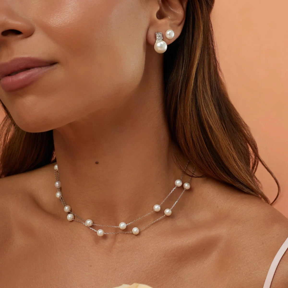 Double Necklace with 20 Freshwater Pearls 47cm - 925 Silver