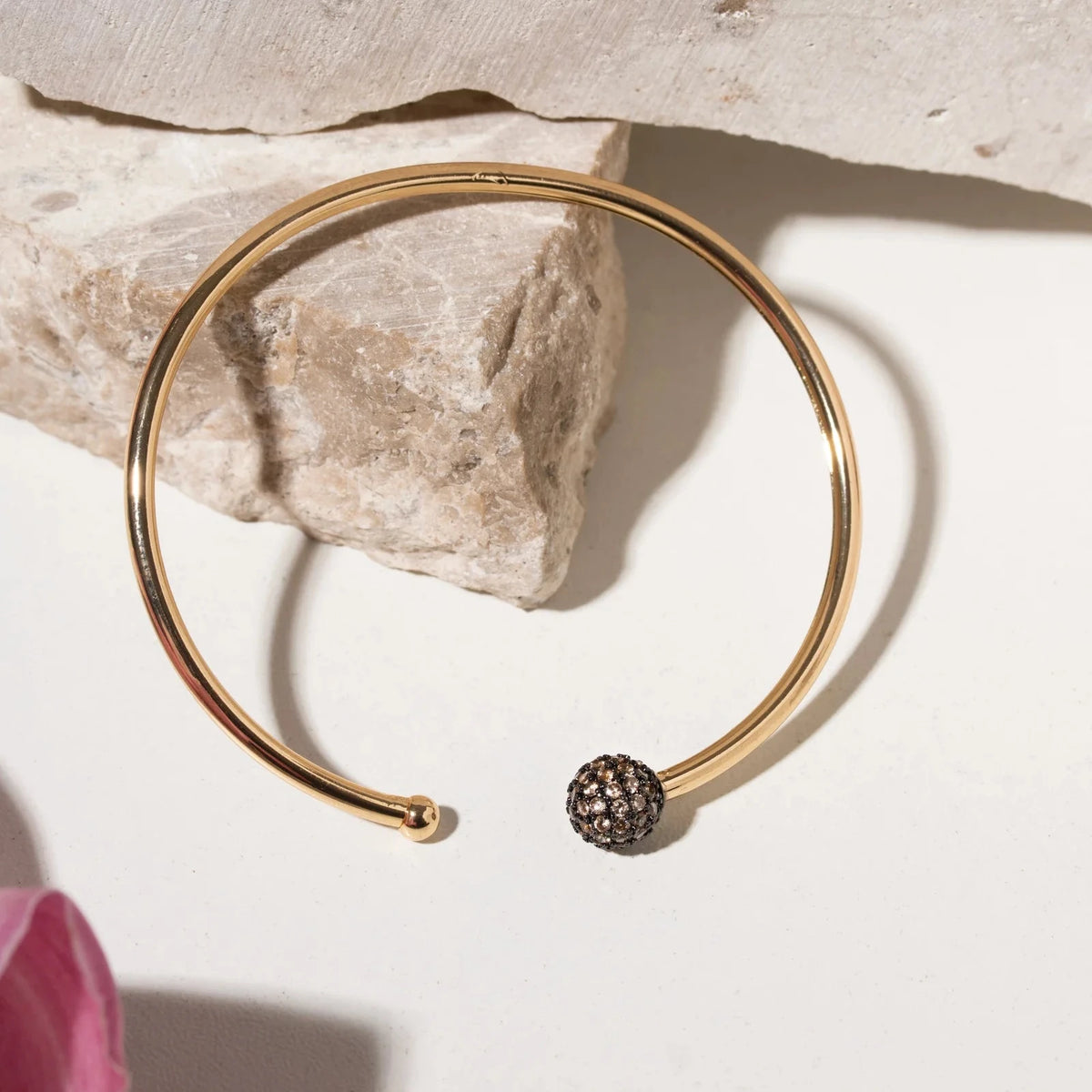 Sphere Bangle 8mm Set with Champagne Cubic Zirconia - 18k Gold Plated