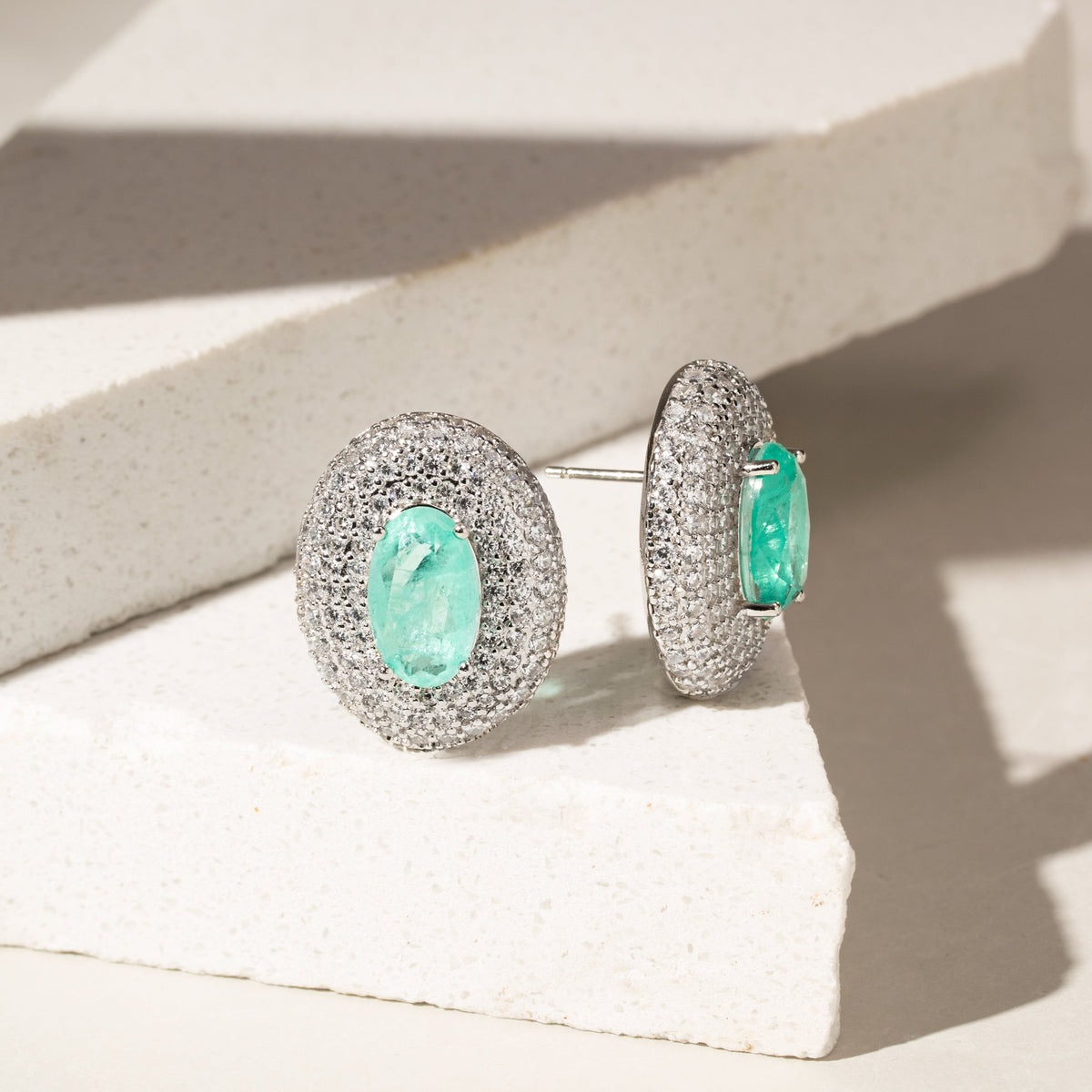 Oval Tourmaline Fusion Earring with Set Border - 925 Silver