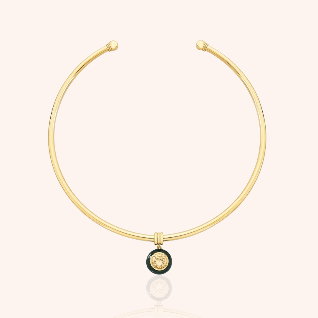 Brazilian Glow Collar Necklace in Green Enamel — 18k Gold Plated