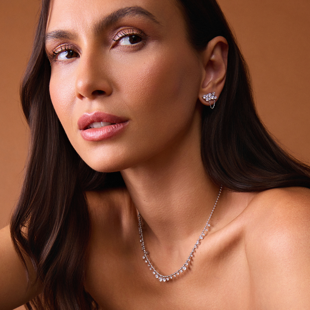 Crystal Cluster Short Necklace — Rhodium Plated