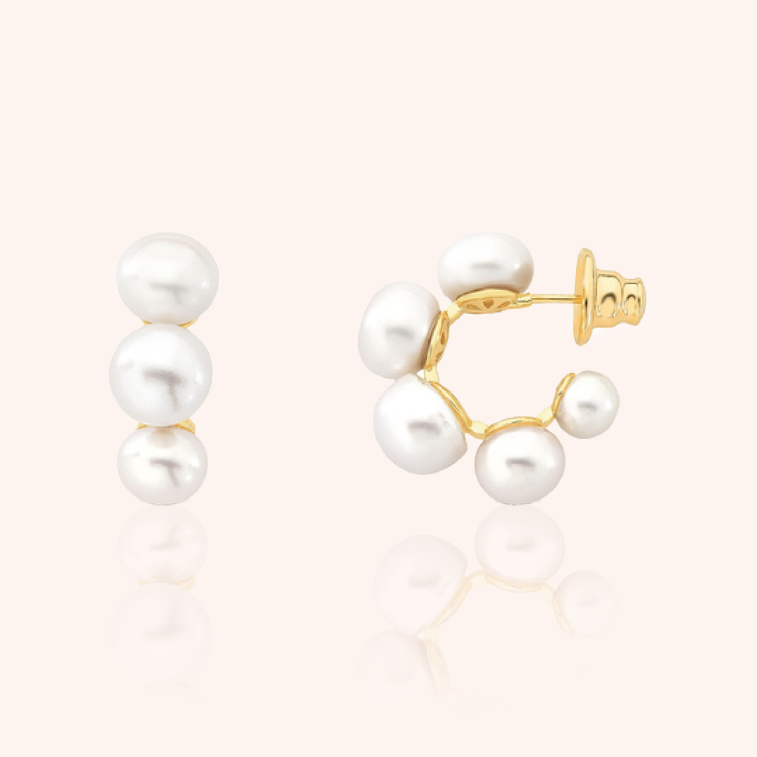 Bubble Shell Half Hoop Earring, Large — 18k Gold Plated