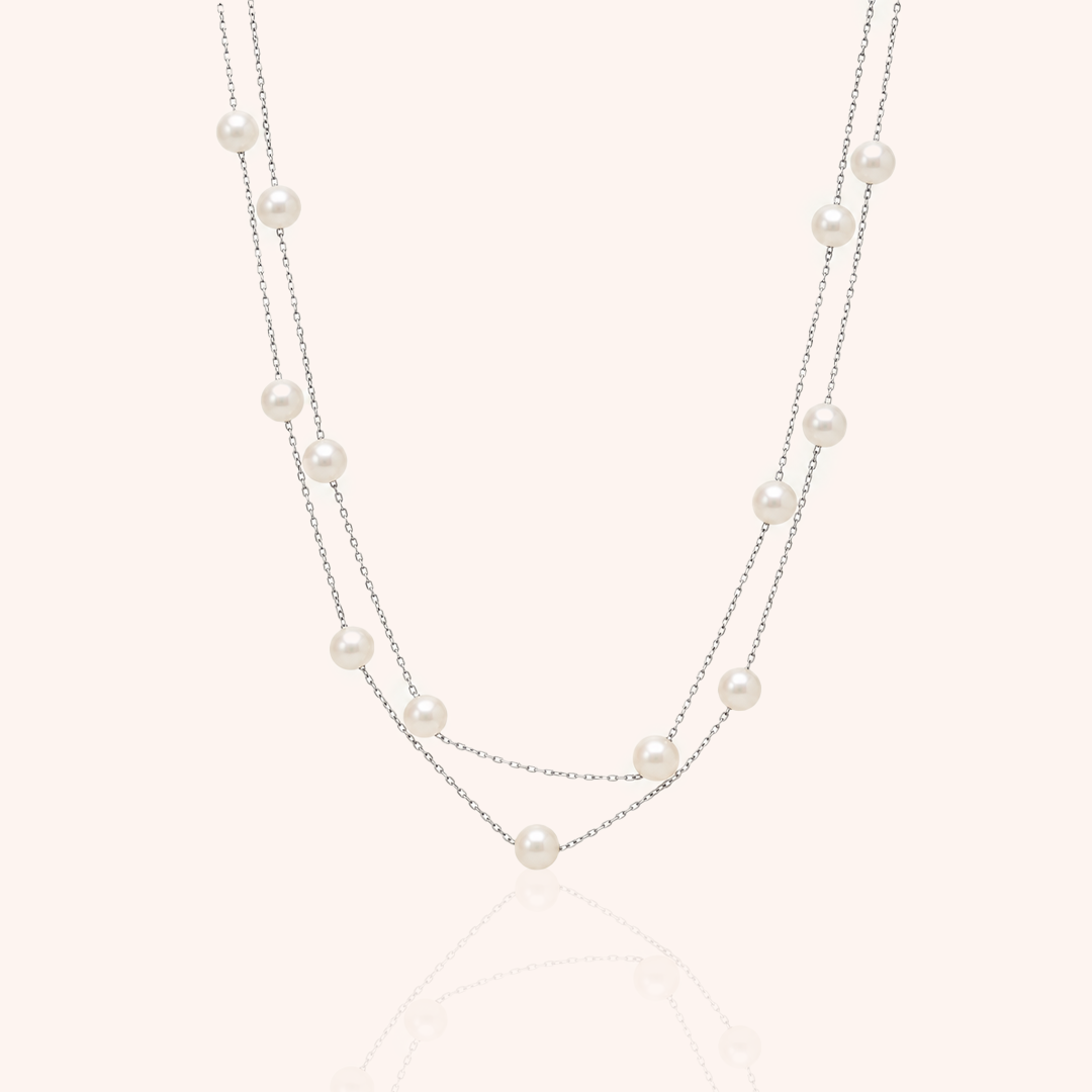 Double Necklace with 20 Freshwater Pearls 47cm - 925 Silver
