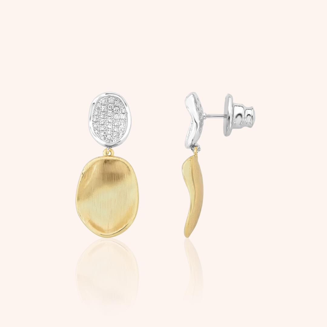 Long Organic Glow Earring with Cubic Zirconia — Mixed Plating