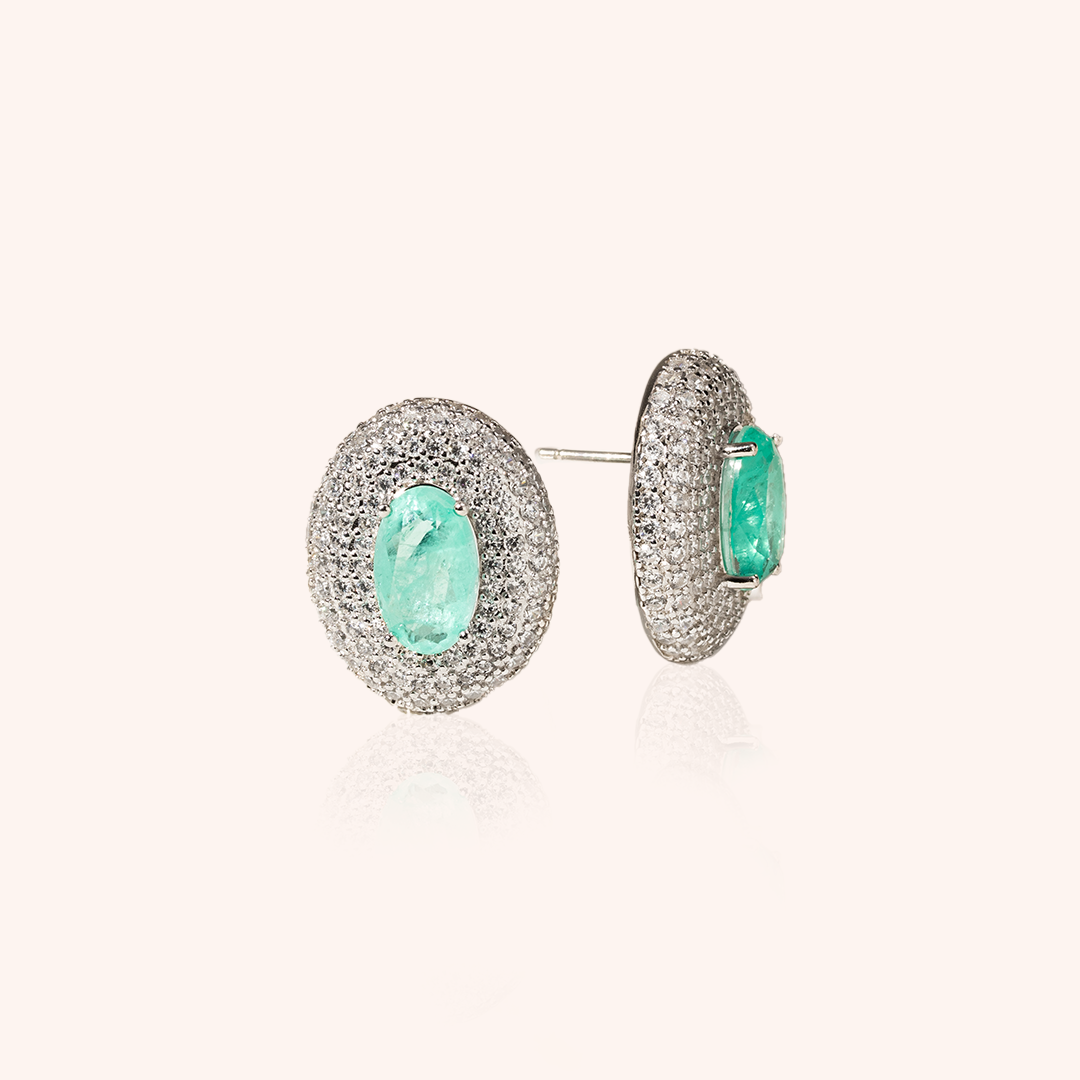 Oval Tourmaline Fusion Earring with Set Border - 925 Silver