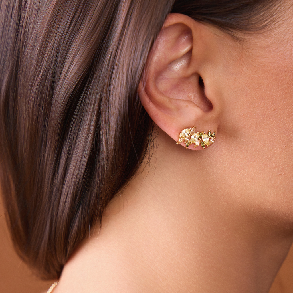 Crystal Blend Ear Cuff with Colored Cubic Zirconia — 18k Gold Plated