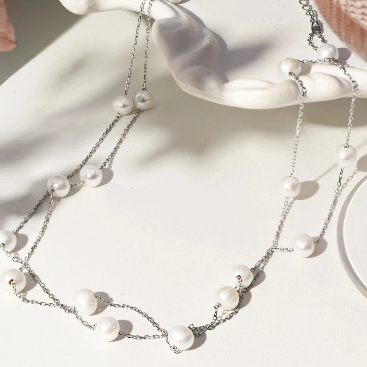 Double Necklace with 20 Freshwater Pearls 47cm - 925 Silver