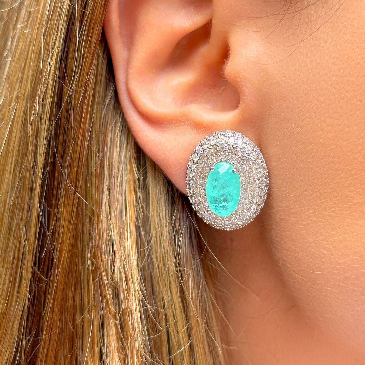 Oval Tourmaline Fusion Earring with Set Border - 925 Silver