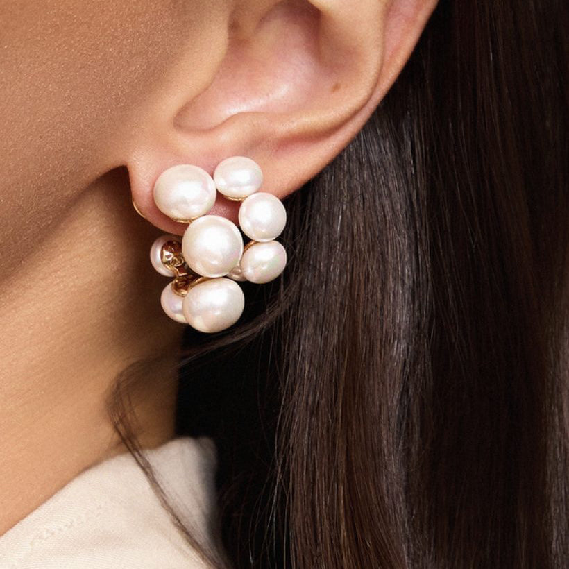 Bubble Shell Half Hoop Earring, Large — 18k Gold Plated