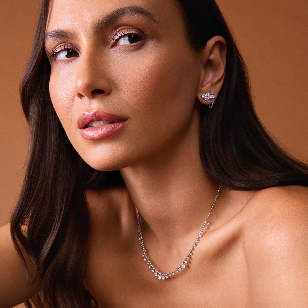 Crystal Cluster Ear Line — Rhodium Plated