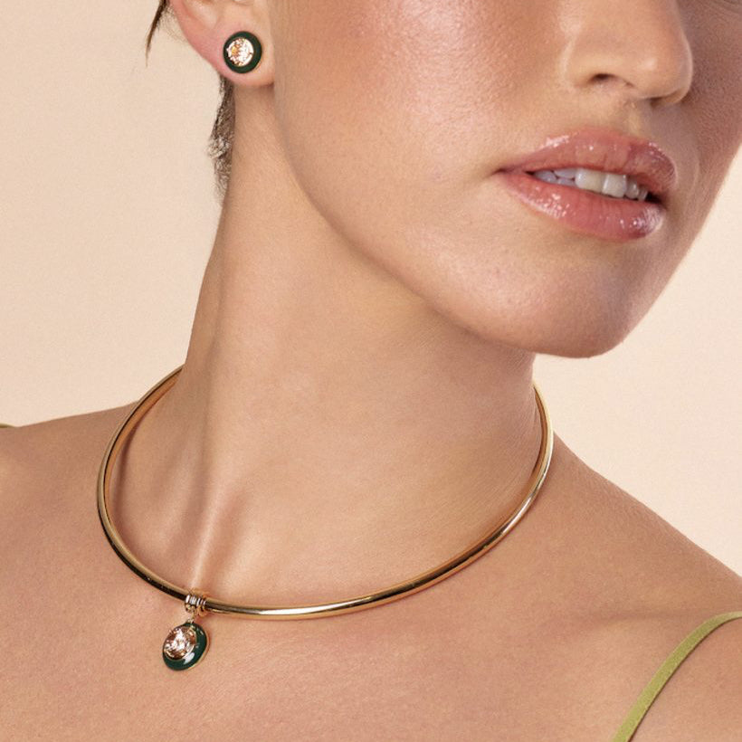 Brazilian Glow Collar Necklace in Green Enamel — 18k Gold Plated