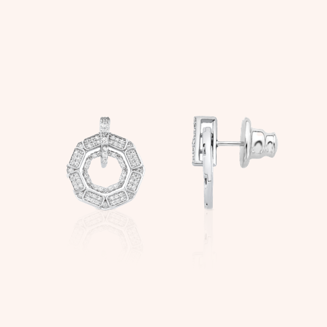 Crystal Frame Stud Earring — Rhodium Plated