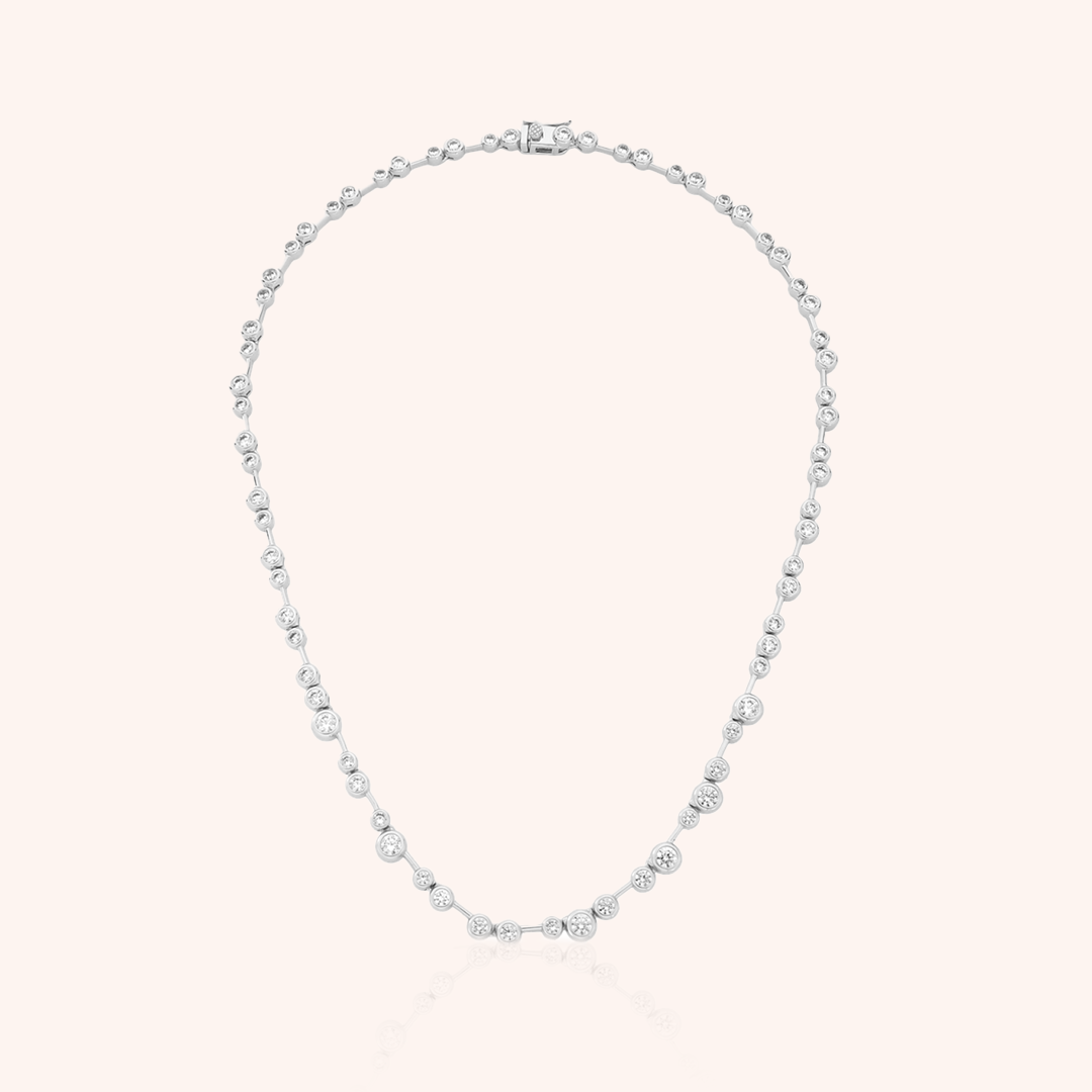 Crystal Line Short Necklace — Rhodium Plated