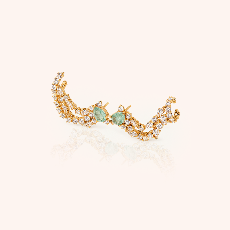 Ear Chain Pear Earring with Labradorite Fusion and White Cubic Zirconia - 18k Gold Plated