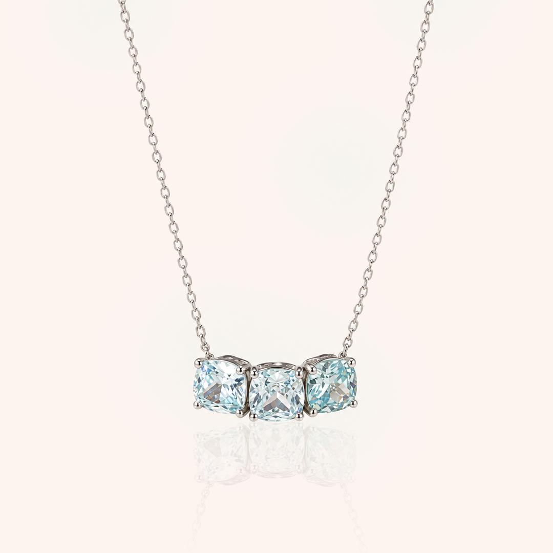 Squares Necklace with Aquamarine Cubic Zirconia 50cm - 925 Silver