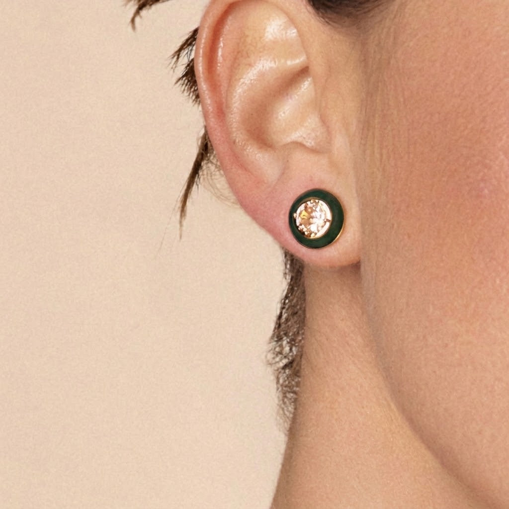 Brazilian Glow Stud Earring in Green Enamel — 18k Gold Plated