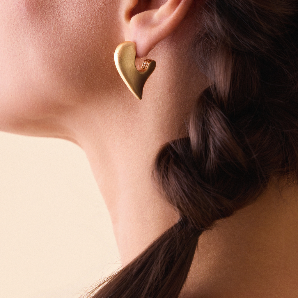 Velvet Heart Hoop Earring, Matte — 18k Gold Plated