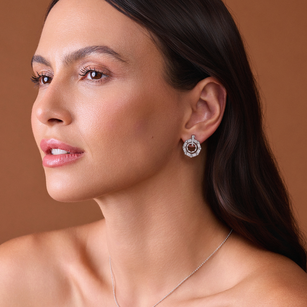 Crystal Frame Stud Earring — Rhodium Plated