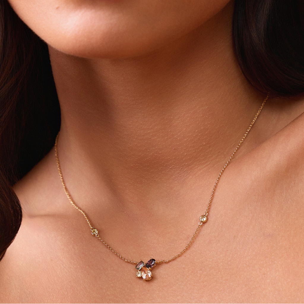 Crystal Bloom Short Necklace with Colored Cubic Zirconia — 18k Gold Plated