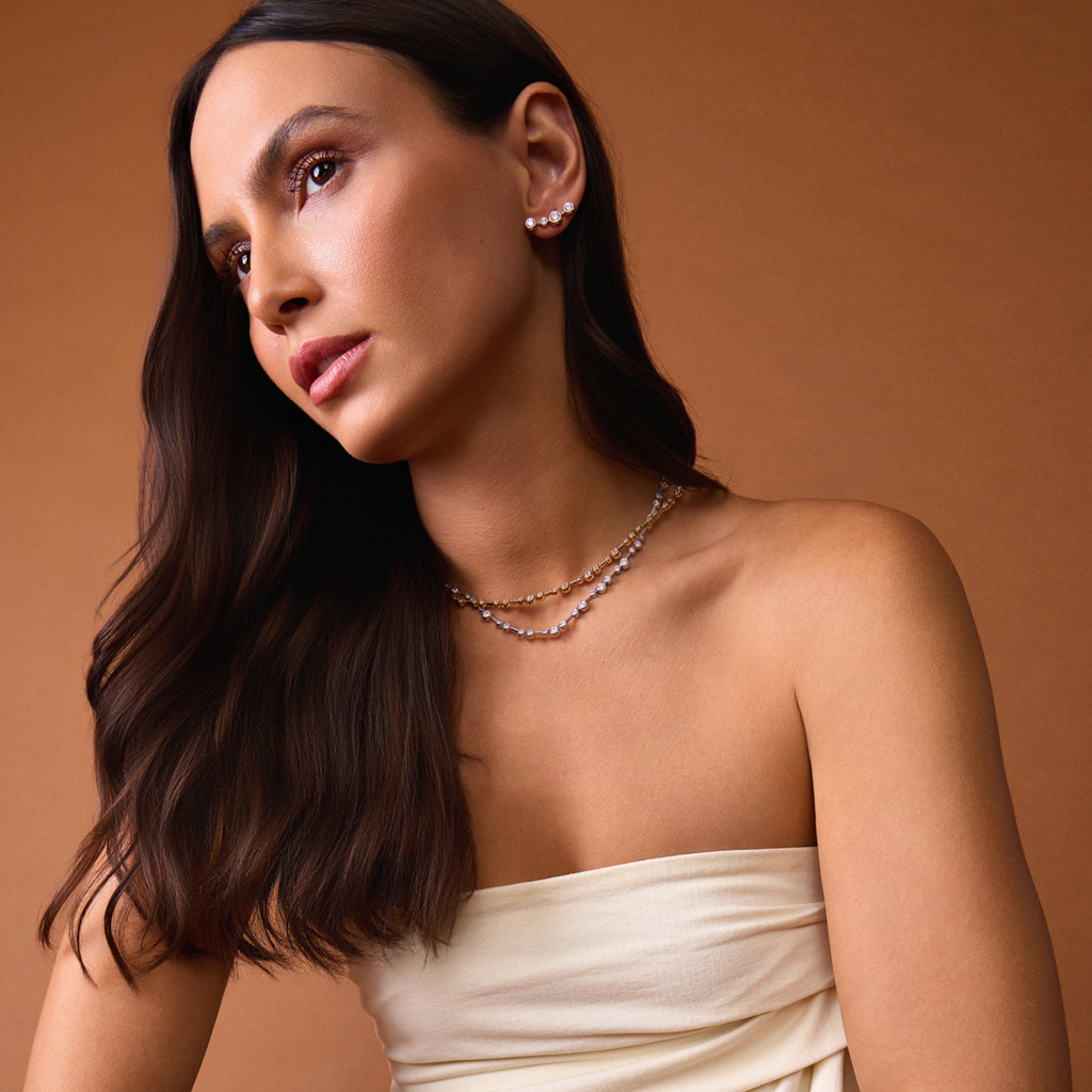 Crystal Line Short Necklace — Rhodium Plated