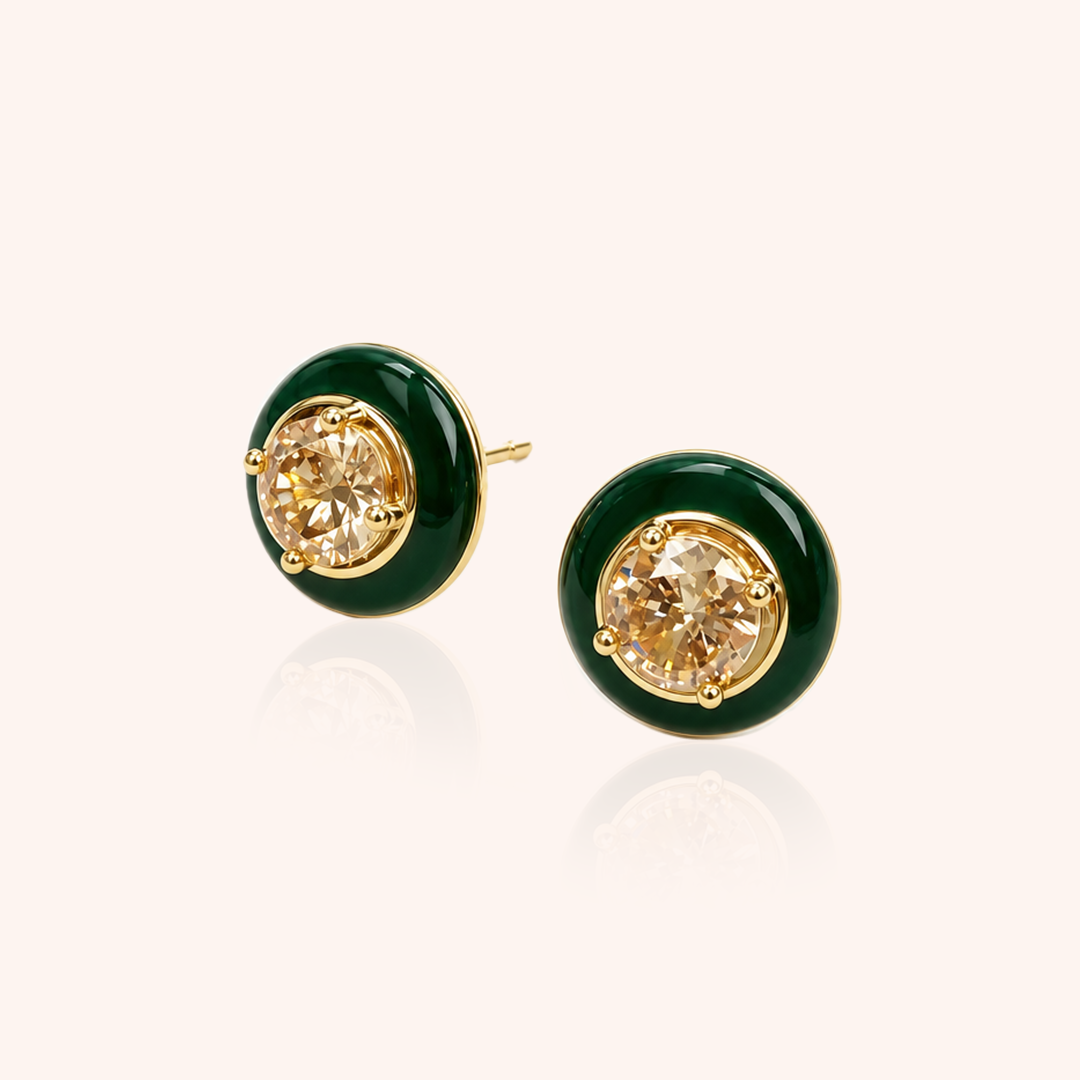 Brazilian Glow Stud Earring in Green Enamel — 18k Gold Plated